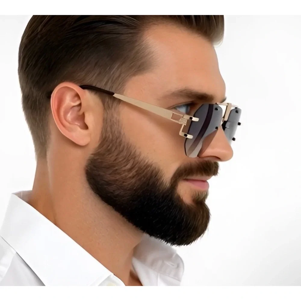 Men Brown Sunglasses Square Rimless Elegant Classy Oversized Exaggerated Lentes‎
